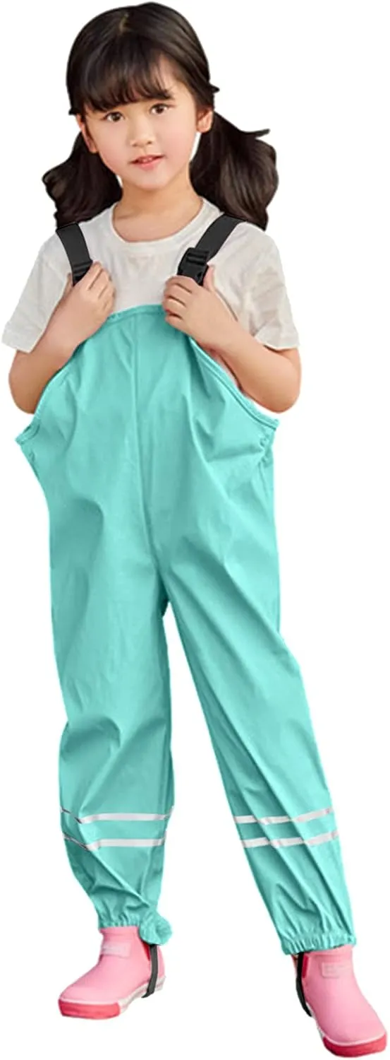 Toddler Rain Pants Kids' Waterproof Rain Pants Lightweight Reflective Rain Wear for Boys Girls Rain Bib