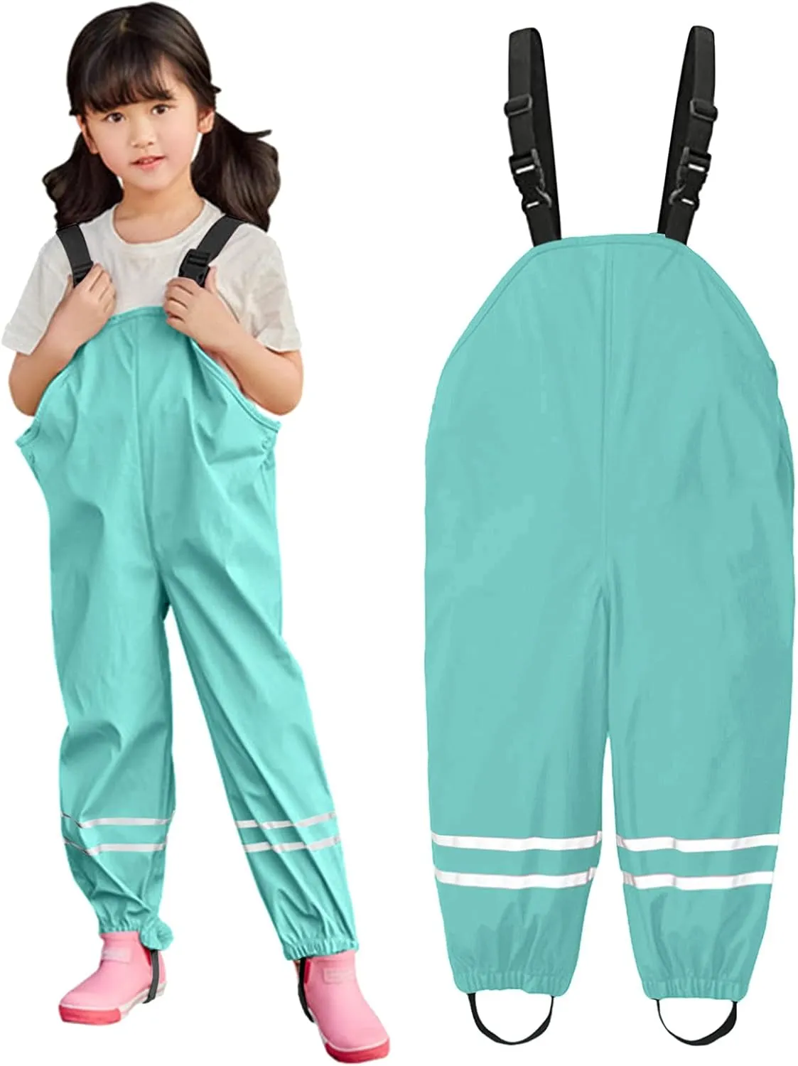 Toddler Rain Pants Kids' Waterproof Rain Pants Lightweight Reflective Rain Wear for Boys Girls Rain Bib