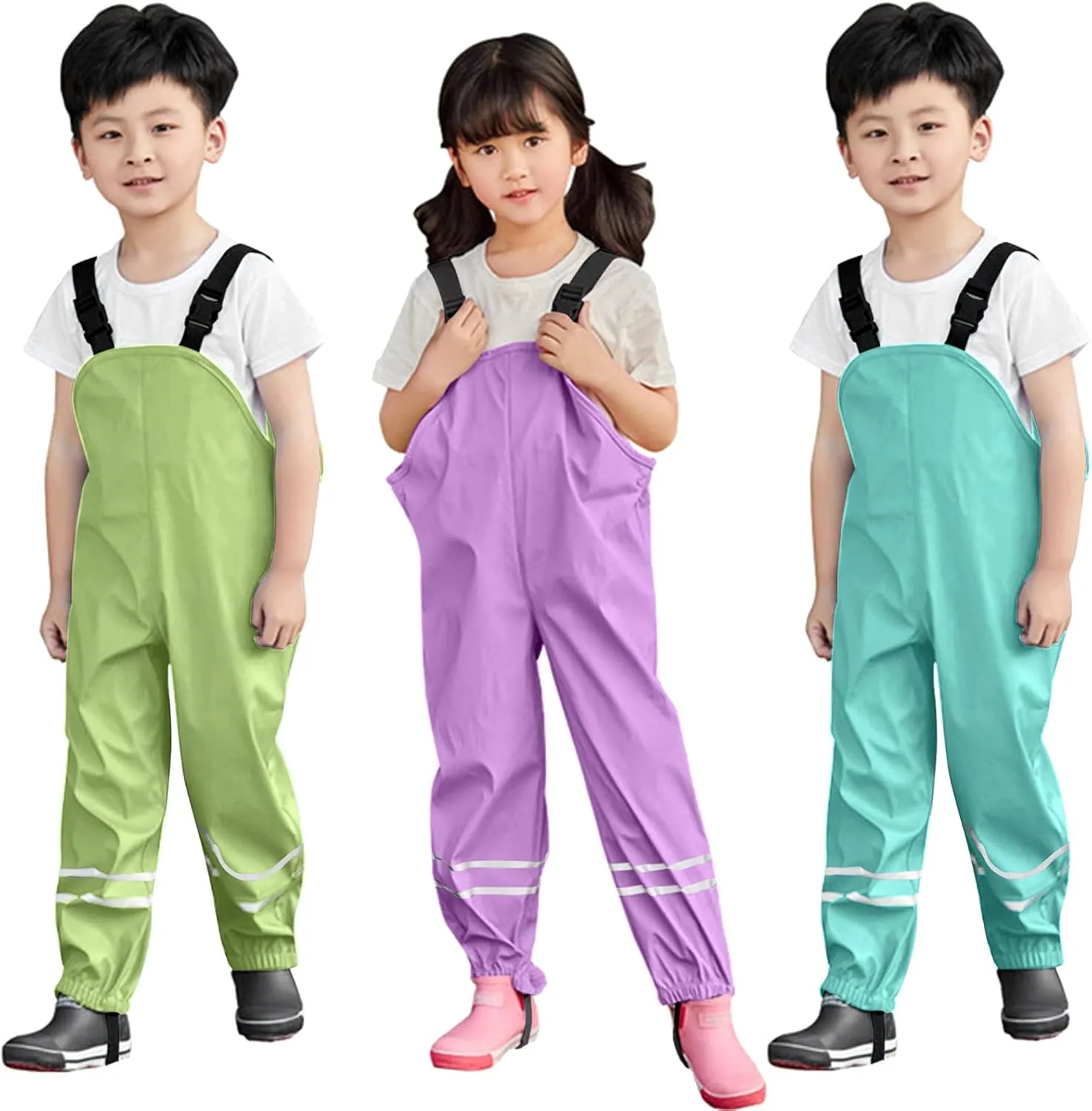 Toddler Rain Pants Kids' Waterproof Rain Pants Lightweight Reflective Rain Wear for Boys Girls Rain Bib
