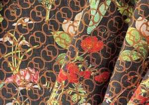 Trellised Botanical Peonies & Poppies Wool Challis (Made in Italy)