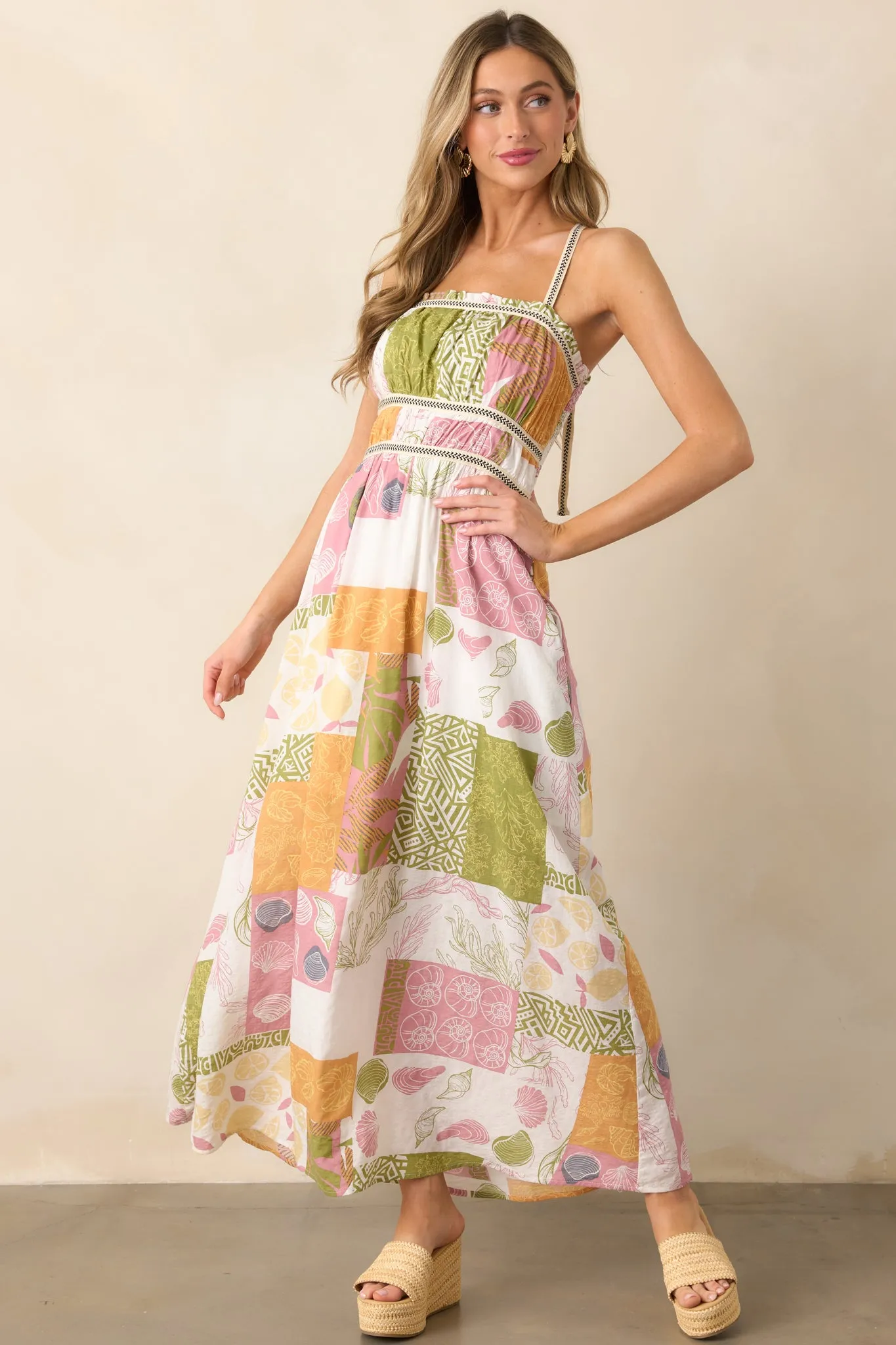 Trip To The Shore Ivory Patchwork Print Maxi Dress