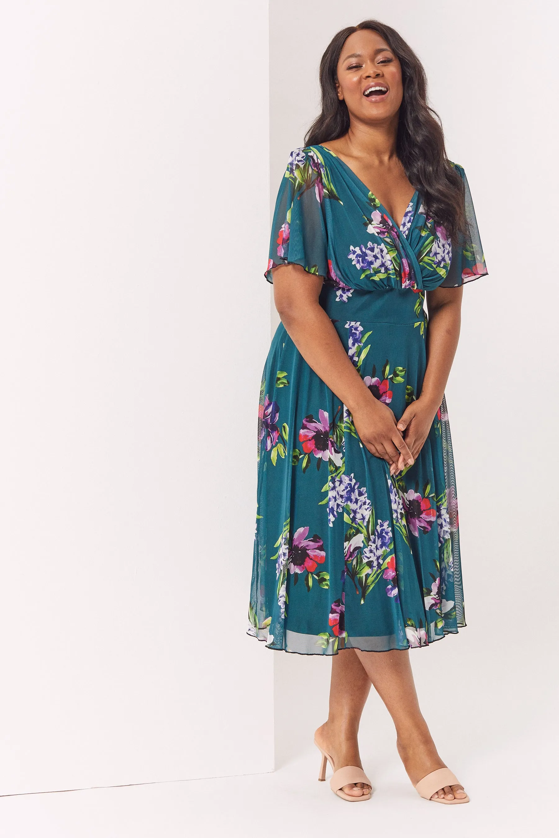 Victoria Alexandrite Angel Sleeve Mesh Midi Dress