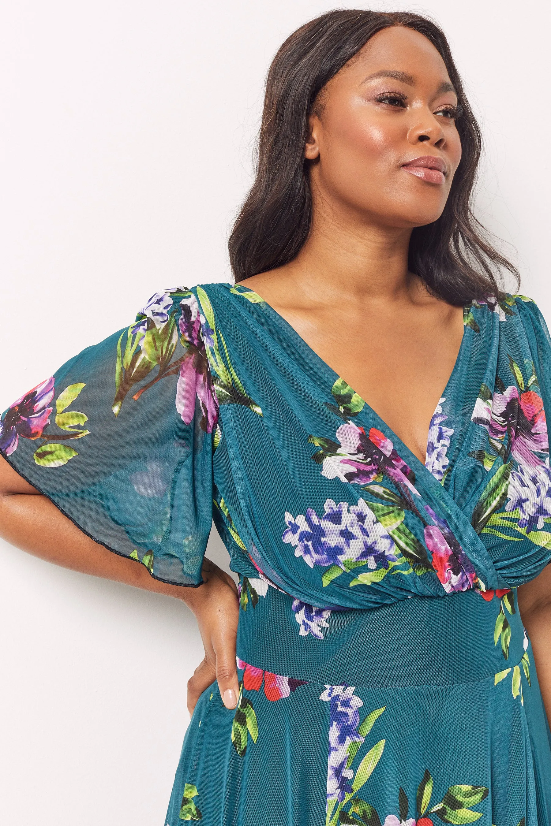 Victoria Alexandrite Angel Sleeve Mesh Midi Dress