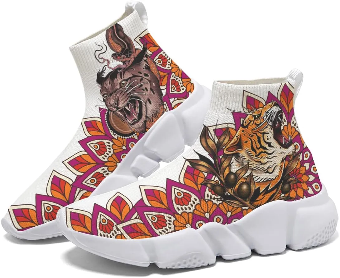 Walking Shoes for Mens Running Sneakers Non Slip Athletic Fashion Sock Shoes Tiger Leopard Mesh Workout Casual Sports