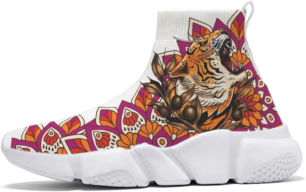 Walking Shoes for Mens Running Sneakers Non Slip Athletic Fashion Sock Shoes Tiger Leopard Mesh Workout Casual Sports