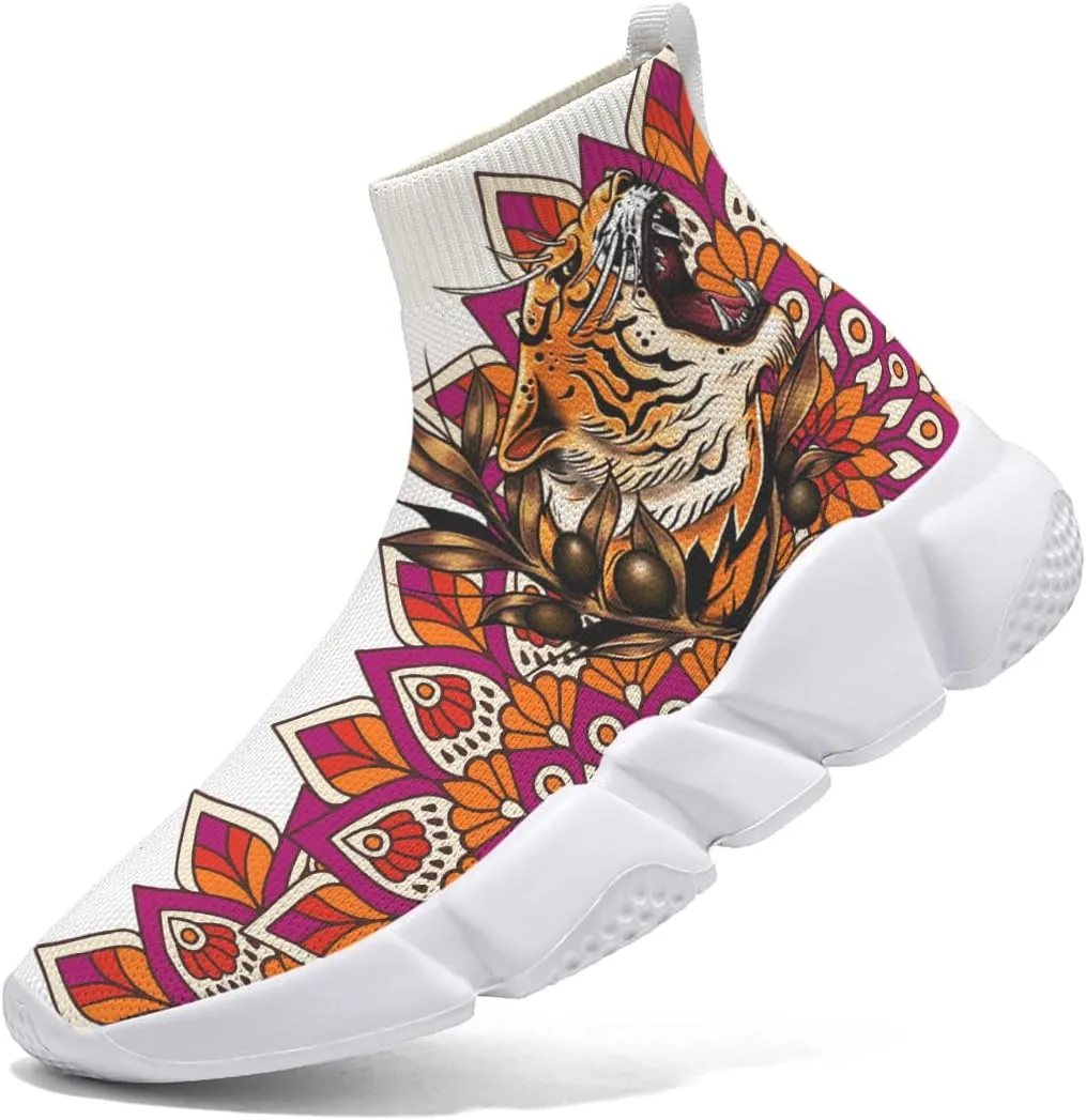 Walking Shoes for Mens Running Sneakers Non Slip Athletic Fashion Sock Shoes Tiger Leopard Mesh Workout Casual Sports