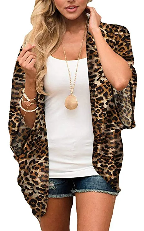 Women Floral Cardigans Chiffon Casual Loose Open Front Cover Ups Tops