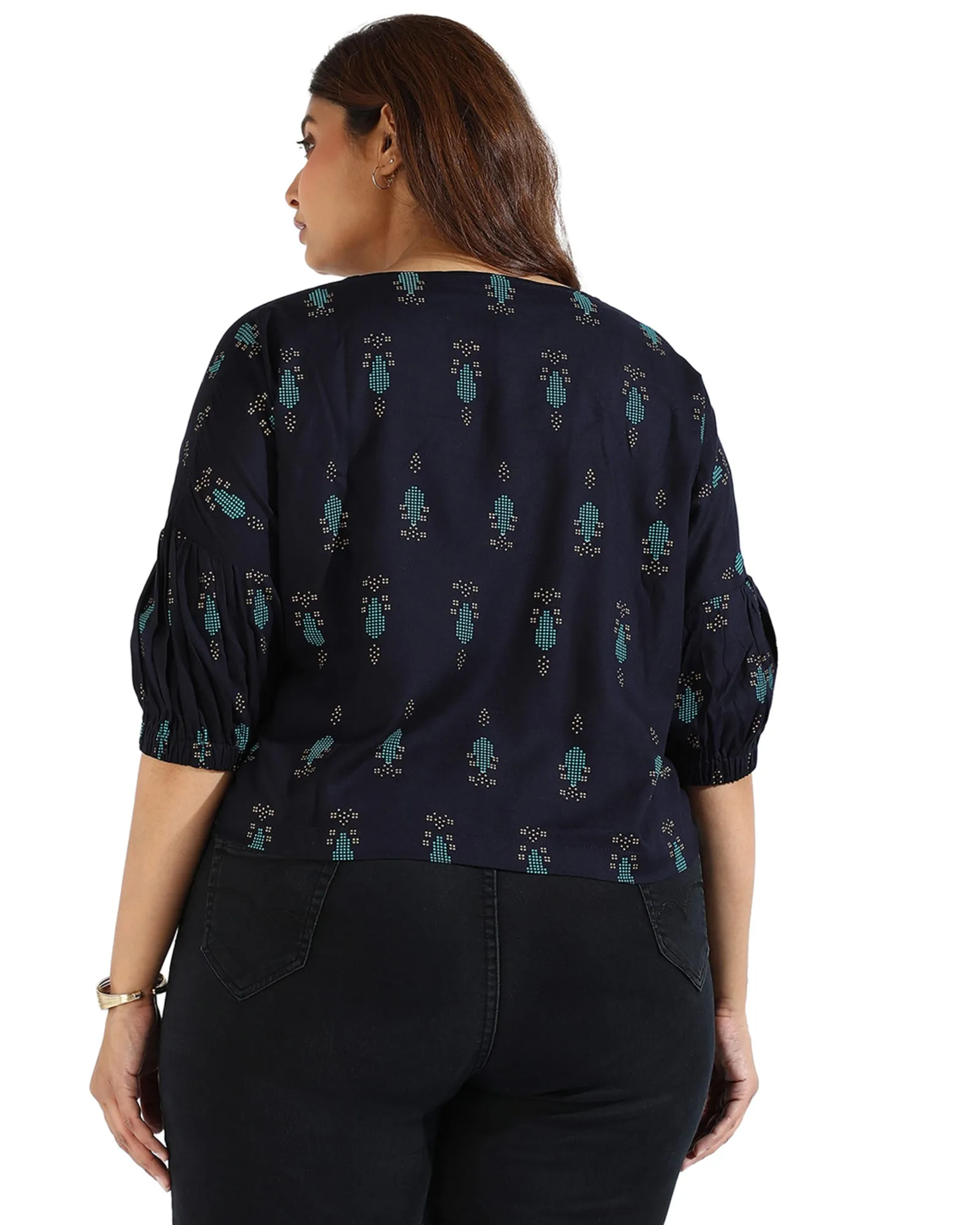 Women Floral Design Casual Tops | Navy