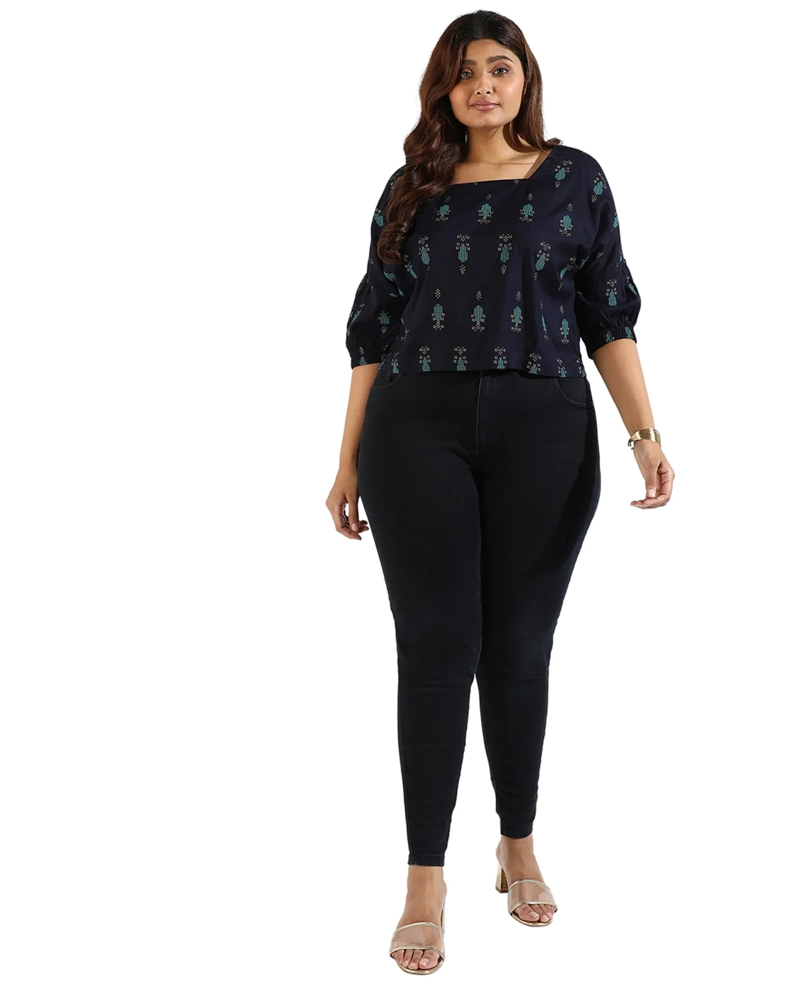 Women Floral Design Casual Tops | Navy