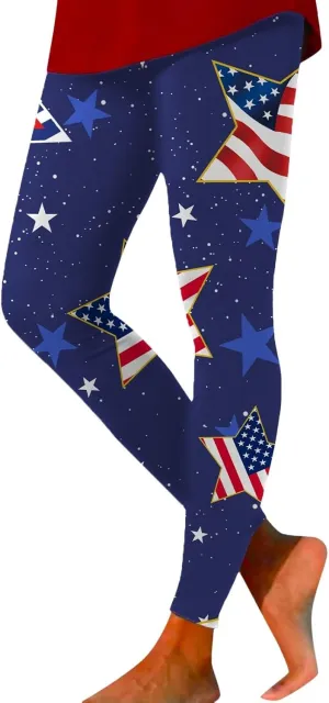 Women High Waist American Flag Leggings Funny Stripes Patriotic Tights Full-Length Workout Running Yoga Pants