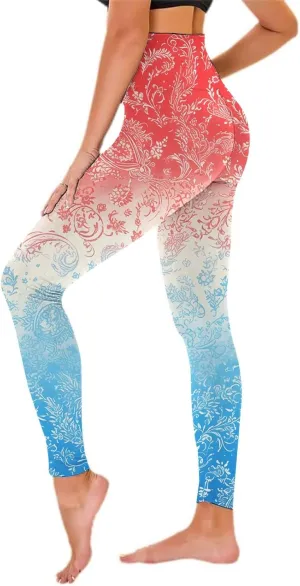 Womens High Waist American Flag Leggings Soft USA Flag Patriotic Tights Stretchy Workout Gym Yoga Pants