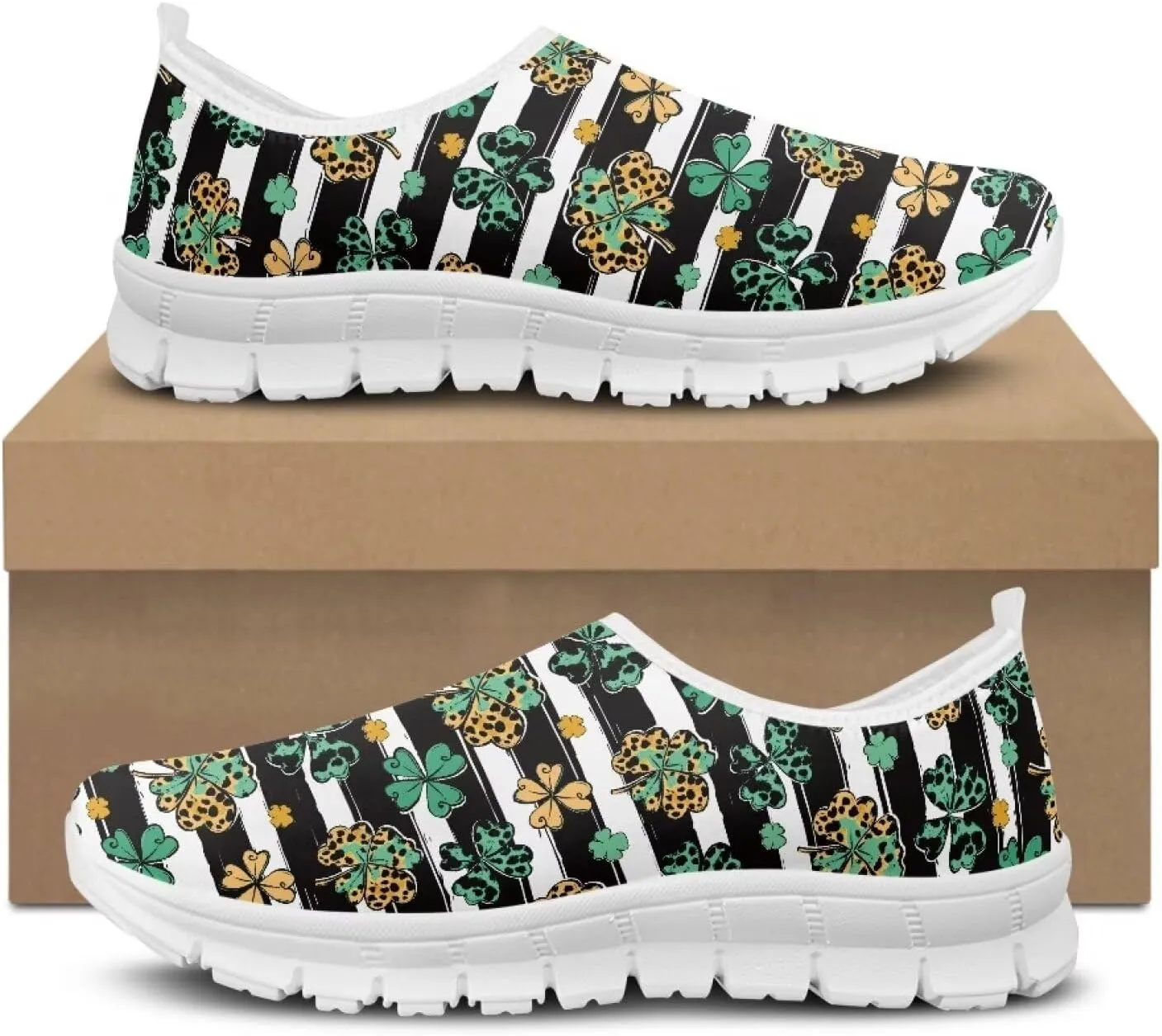 Xpyiqun St Patricks Day Sneakers for Women Size 5.5-11.5 Slip On Sneaker Womens Mesh Road Running Shoes Walking Loafer