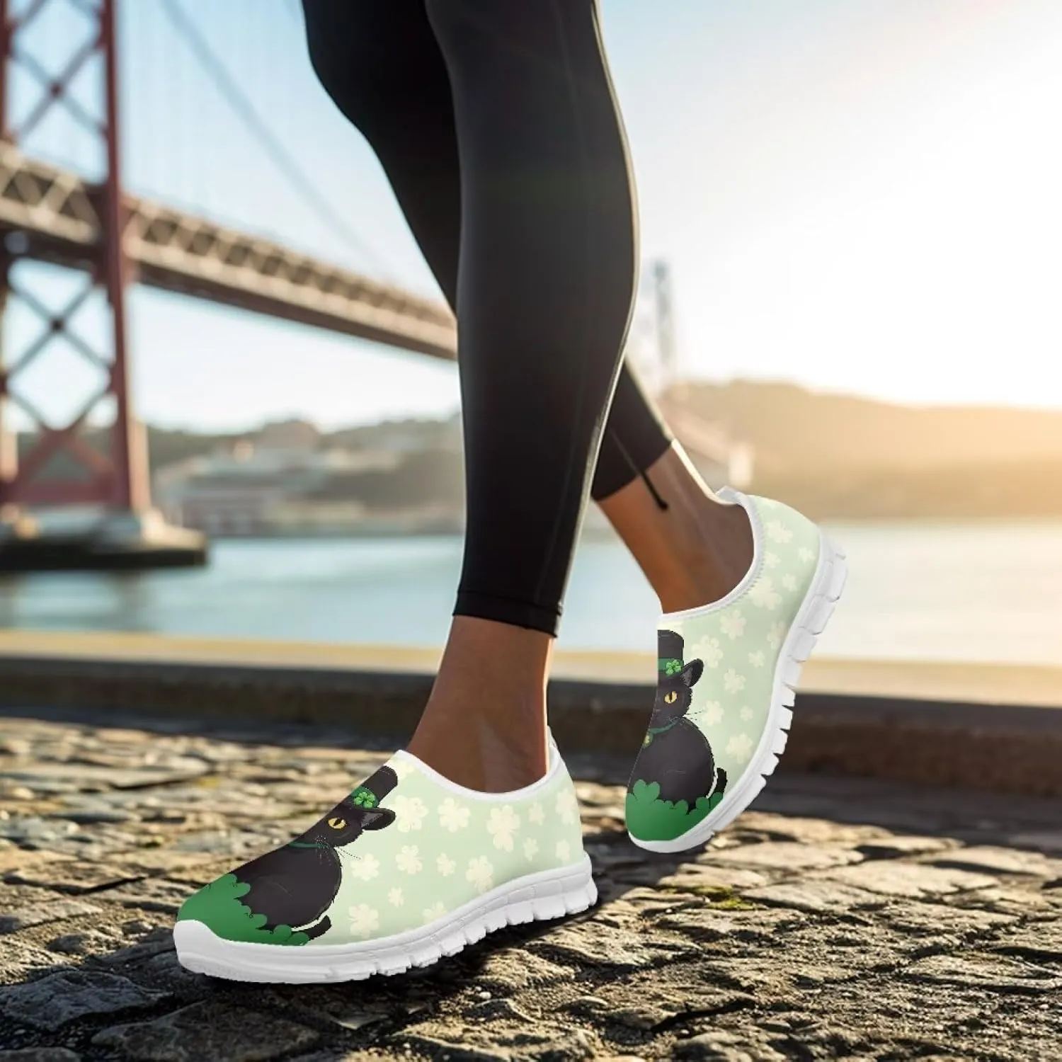 Xpyiqun St Patricks Day Sneakers for Women Size 5.5-11.5 Slip On Sneaker Womens Mesh Road Running Shoes Walking Loafer