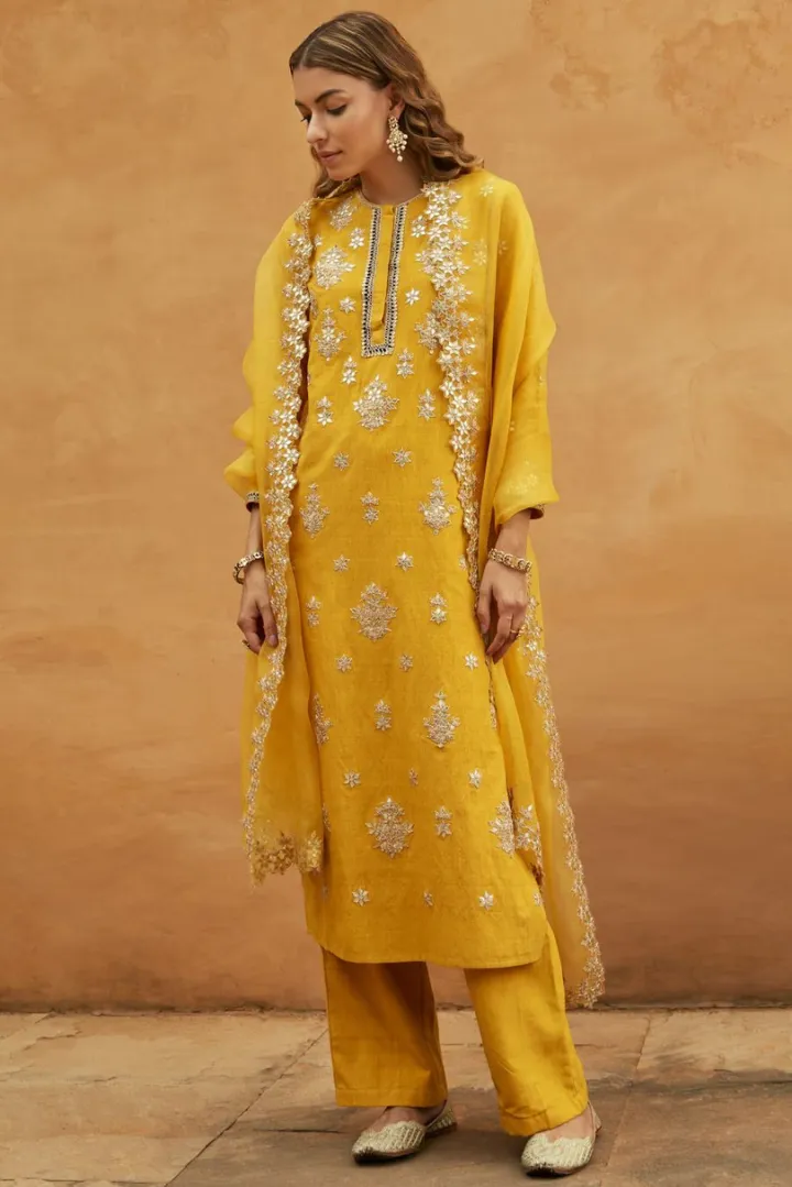 Yellow Gota Straight Kurta Set