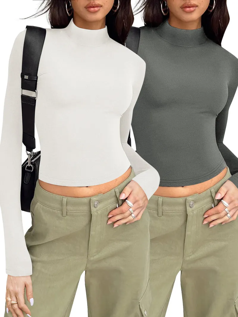 Zeagoo Women Turtleneck Casual Long Sleeve Shirts Tight T-Shirts