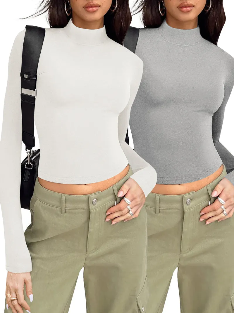 Zeagoo Women Turtleneck Casual Long Sleeve Shirts Tight T-Shirts