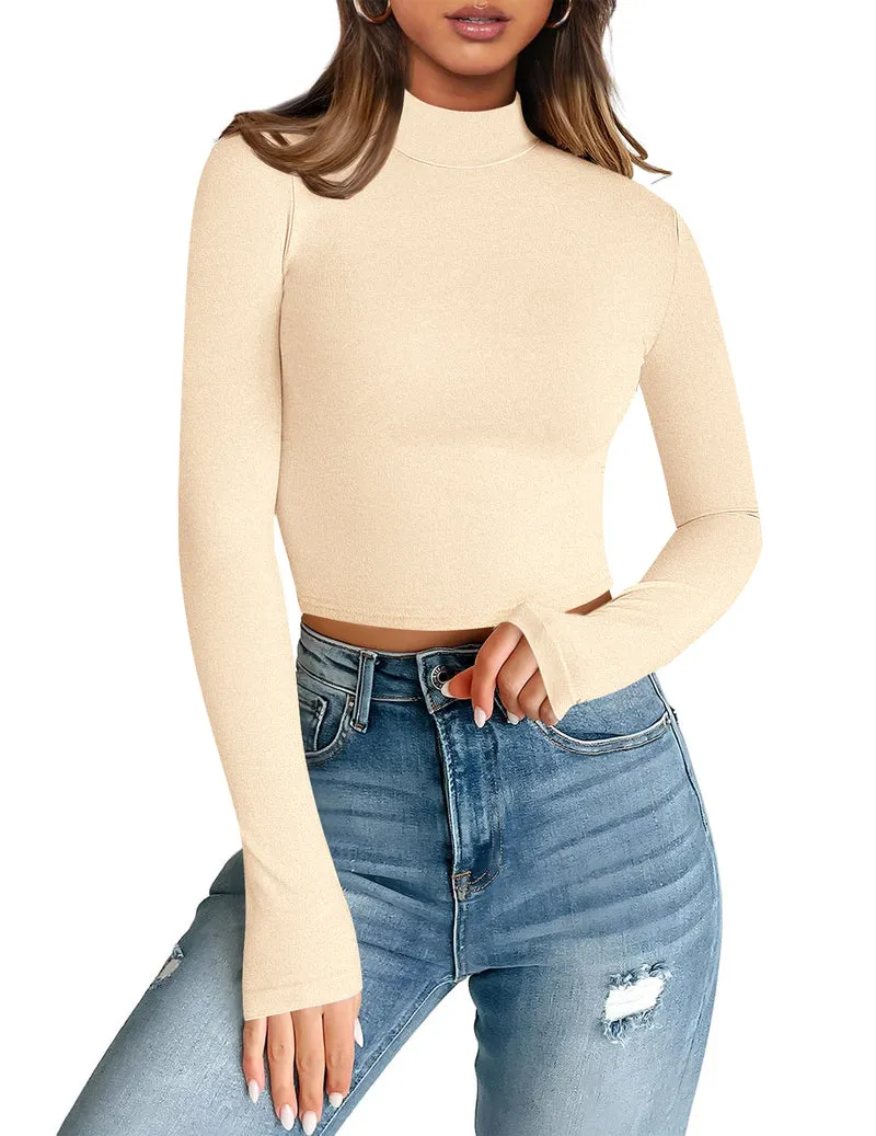 Zeagoo Women Turtleneck Casual Long Sleeve Shirts Tight T-Shirts
