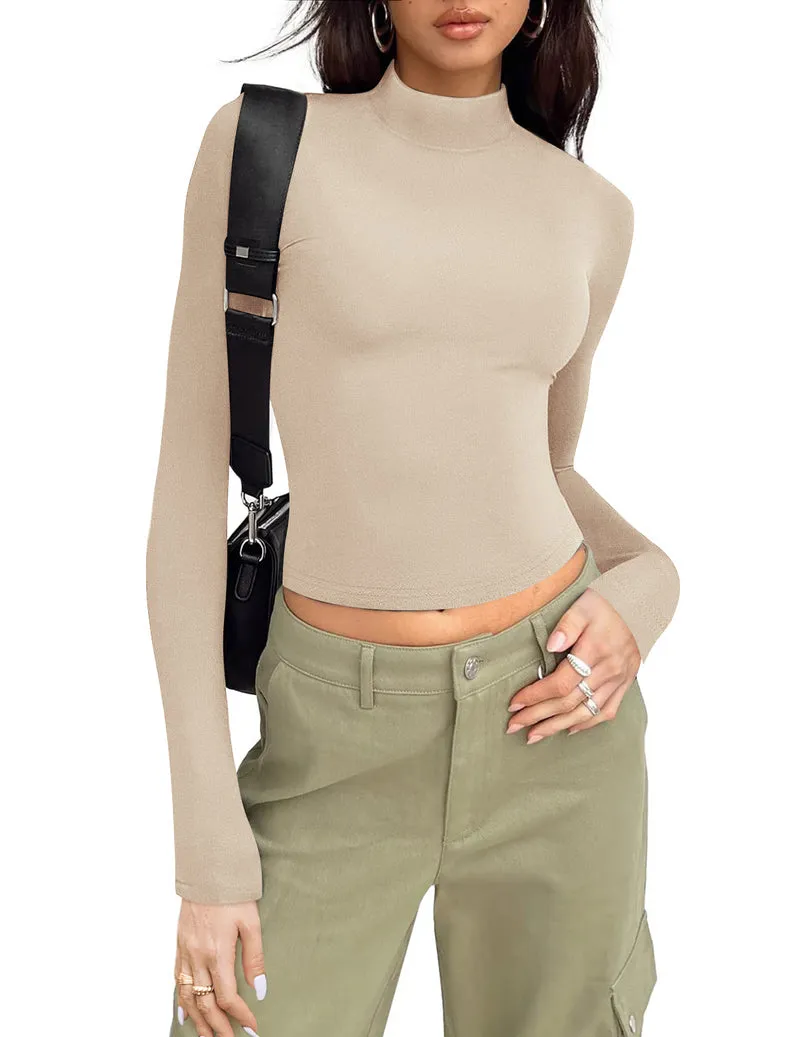 Zeagoo Women Turtleneck Casual Long Sleeve Shirts Tight T-Shirts