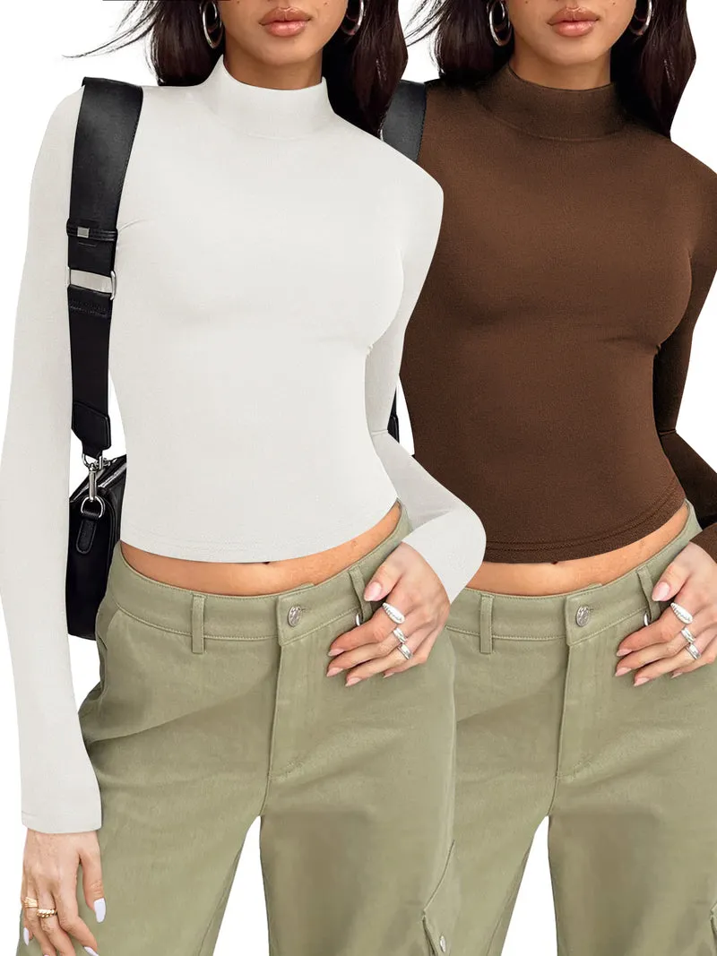 Zeagoo Women Turtleneck Casual Long Sleeve Shirts Tight T-Shirts