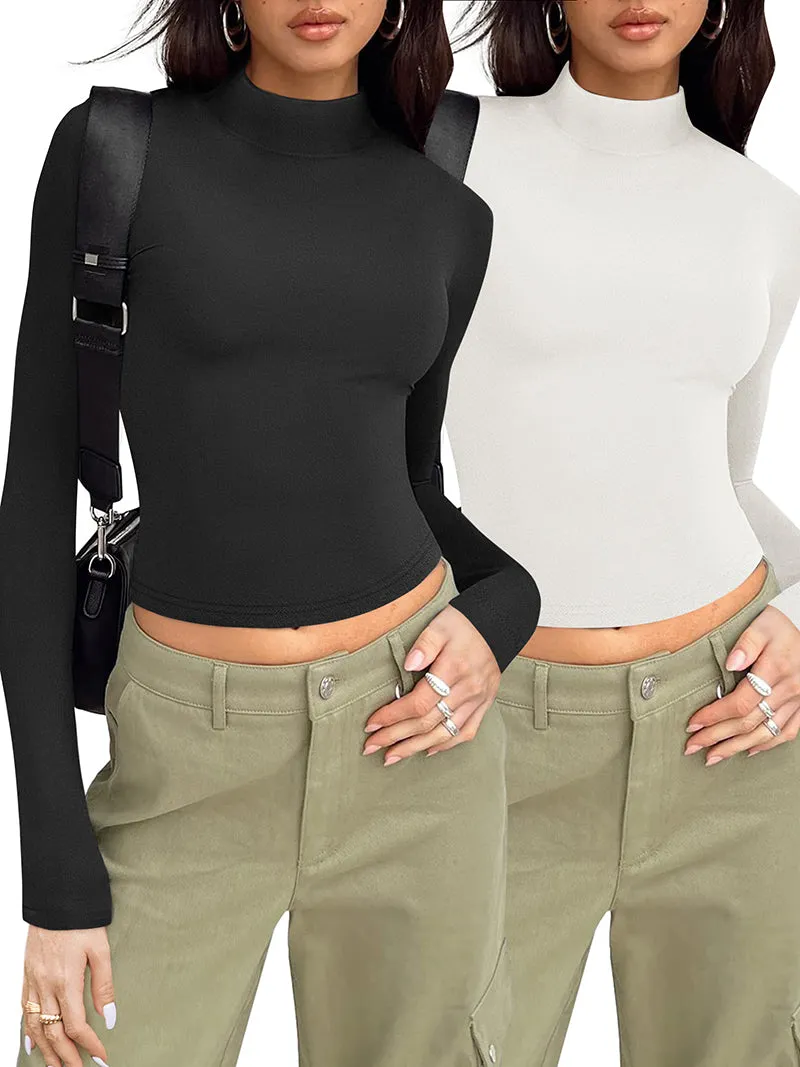Zeagoo Women Turtleneck Casual Long Sleeve Shirts Tight T-Shirts