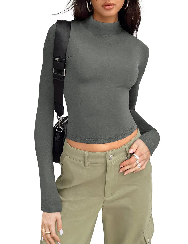 Zeagoo Women Turtleneck Casual Long Sleeve Shirts Tight T-Shirts