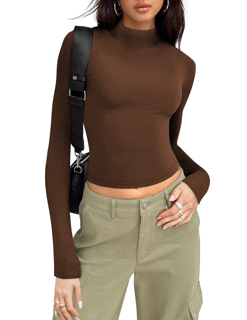 Zeagoo Women Turtleneck Casual Long Sleeve Shirts Tight T-Shirts