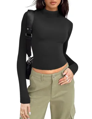 Zeagoo Women Turtleneck Casual Long Sleeve Shirts Tight T-Shirts