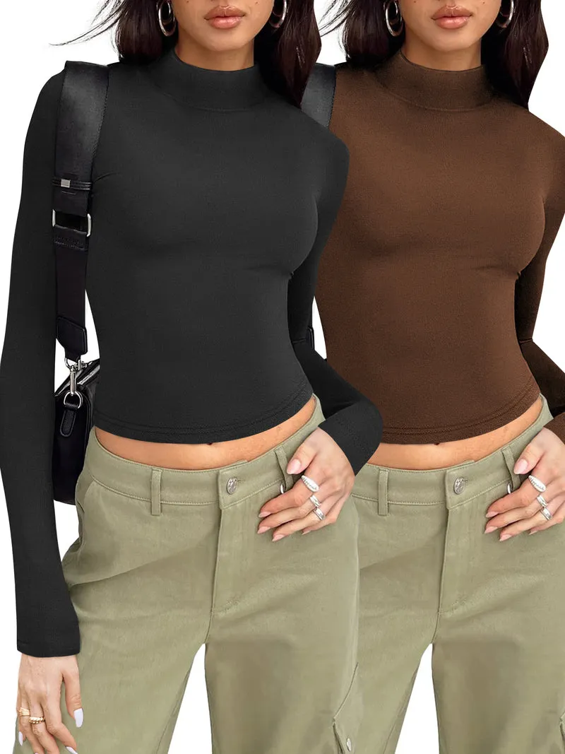 Zeagoo Women Turtleneck Casual Long Sleeve Shirts Tight T-Shirts