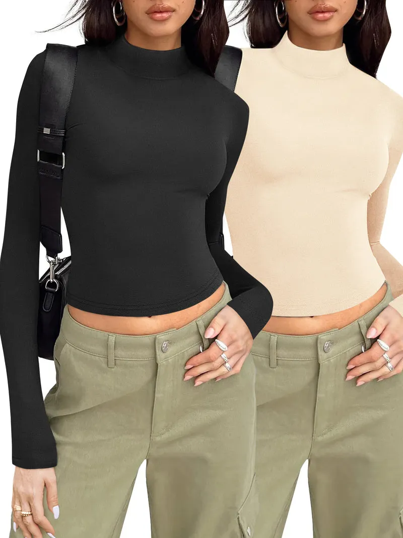 Zeagoo Women Turtleneck Casual Long Sleeve Shirts Tight T-Shirts