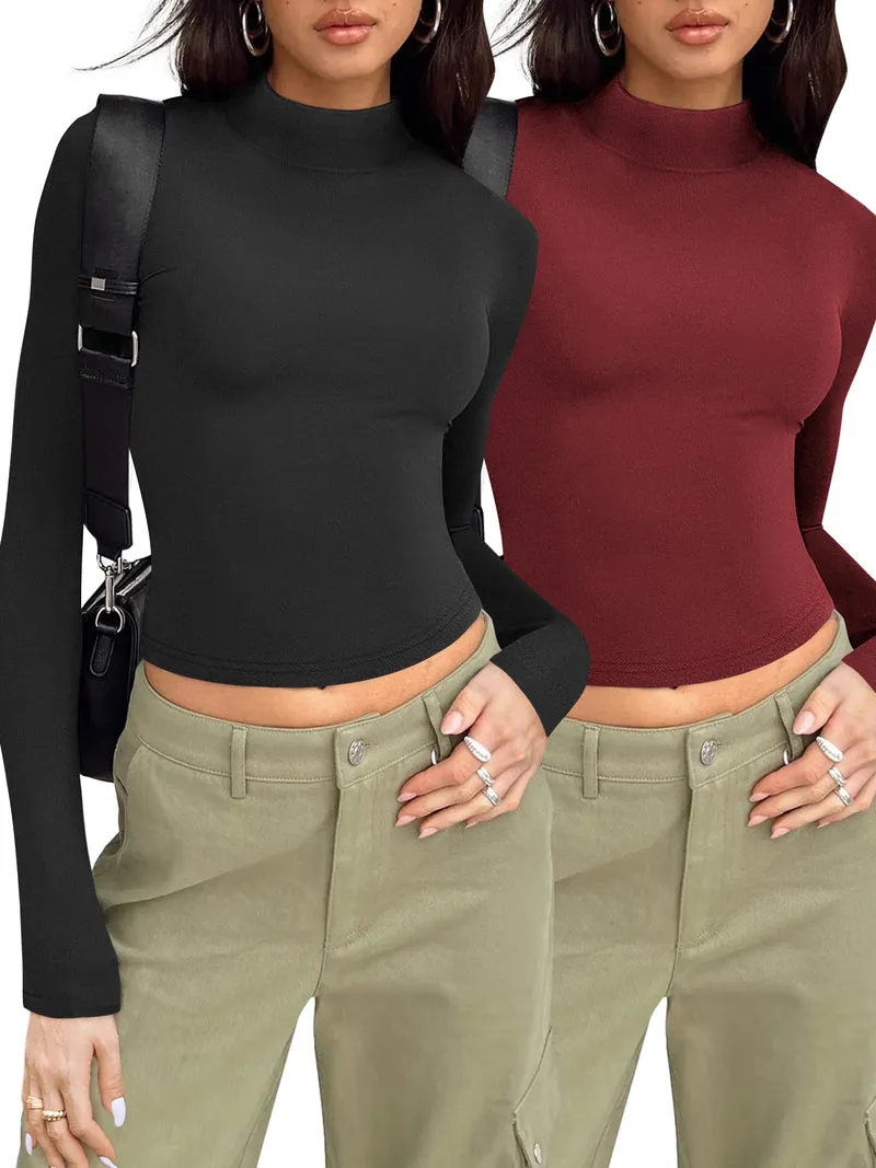 Zeagoo Women Turtleneck Casual Long Sleeve Shirts Tight T-Shirts