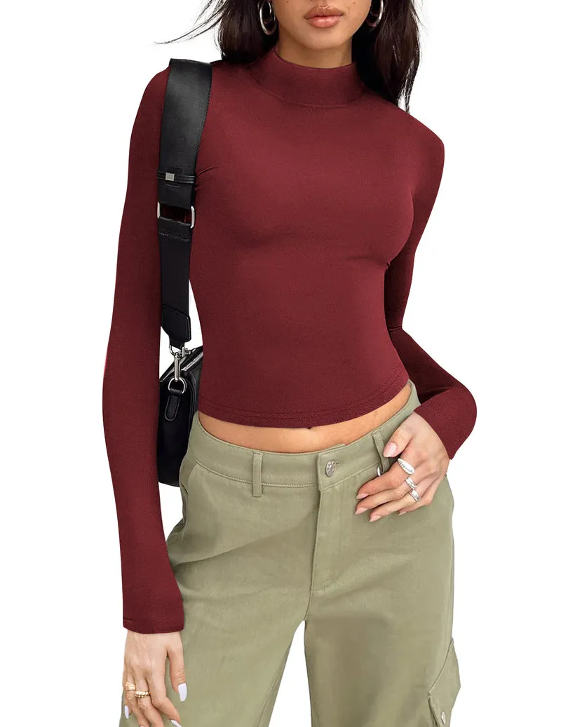 Zeagoo Women Turtleneck Casual Long Sleeve Shirts Tight T-Shirts