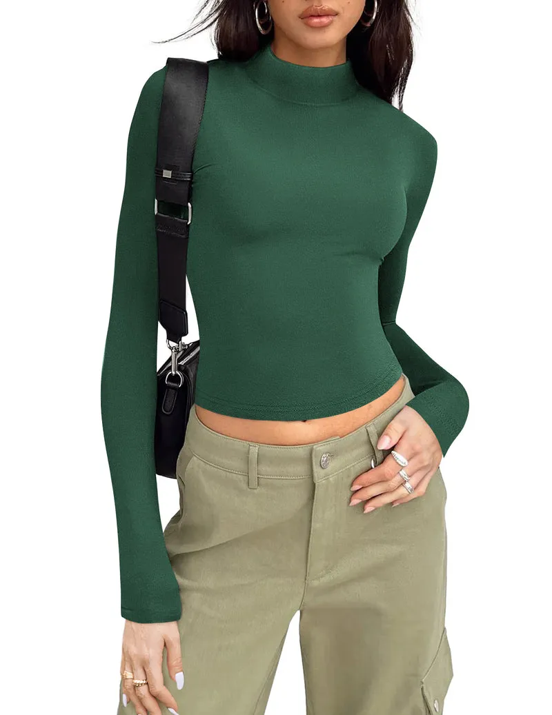 Zeagoo Women Turtleneck Casual Long Sleeve Shirts Tight T-Shirts