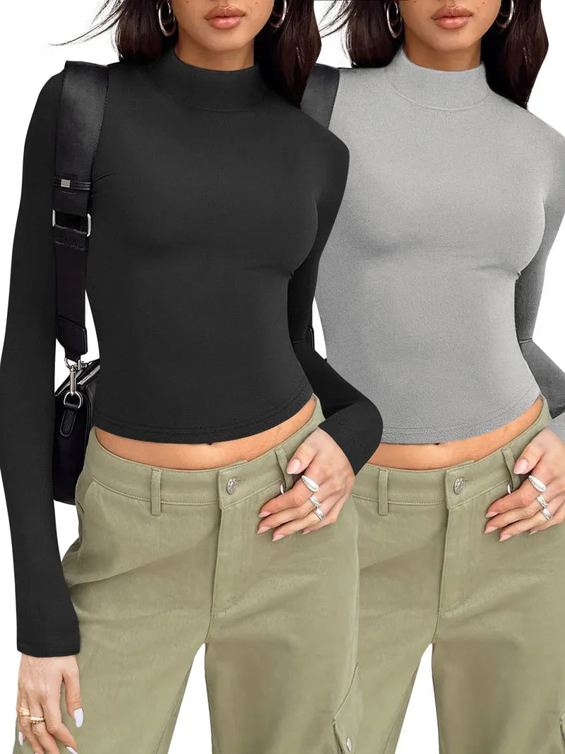 Zeagoo Women Turtleneck Casual Long Sleeve Shirts Tight T-Shirts