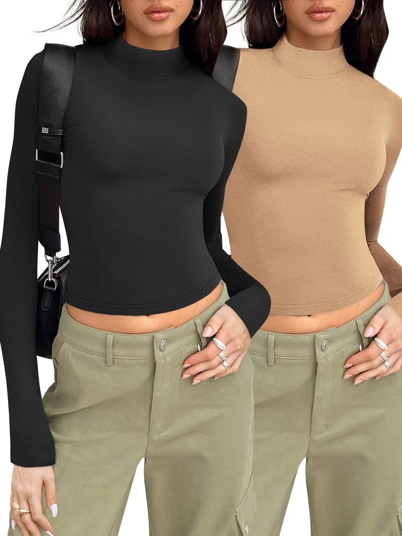 Zeagoo Women Turtleneck Casual Long Sleeve Shirts Tight T-Shirts