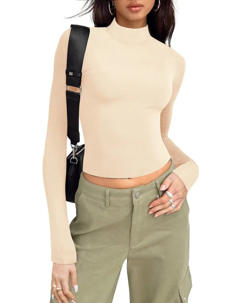 Zeagoo Women Turtleneck Casual Long Sleeve Shirts Tight T-Shirts
